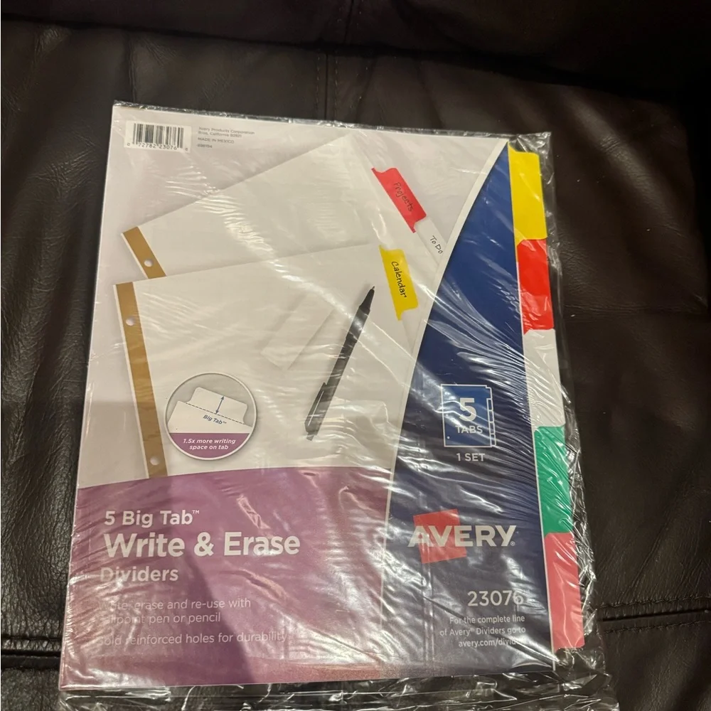 Avery Write & Erase 5-Tab Dividers – Red, Yellow, Green, Blue, Pink